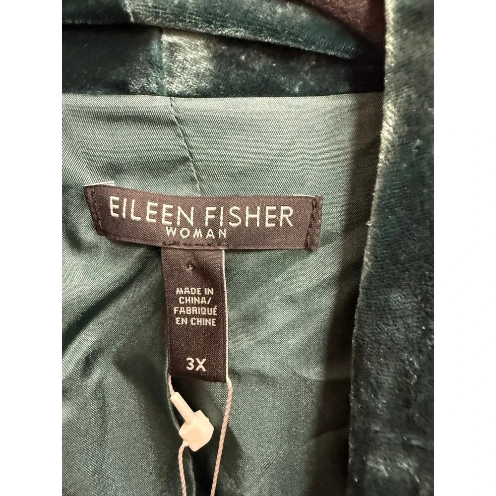 Eileen Fisher Woman's Velvet Pine Angled Shaped Jacket Open Shawl Collar 3X NWTl